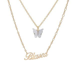 White Blessed butterfly Double Necklace